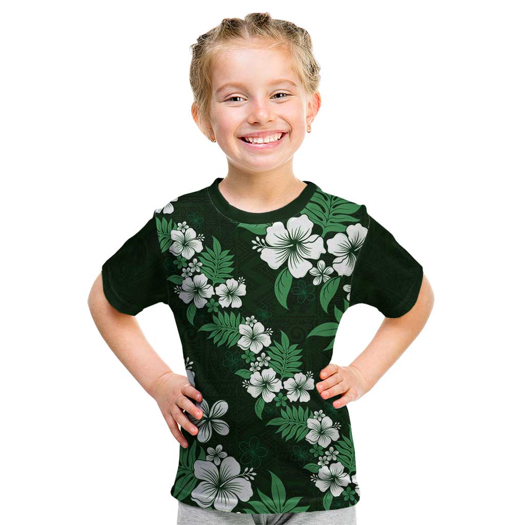 Hawaiian Hibiscus Tribal Floral Green Kid T Shirt Polynesian Tapa Pattern LT01 Green - Polynesian Pride