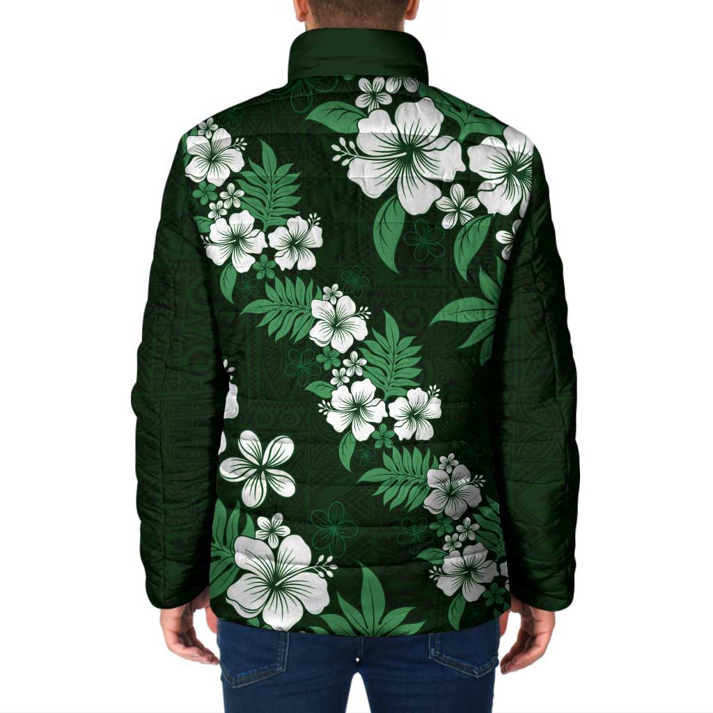 Hawaiian Hibiscus Tribal Floral Green Padded Jacket Polynesian Tapa Pattern LT01 - Polynesian Pride