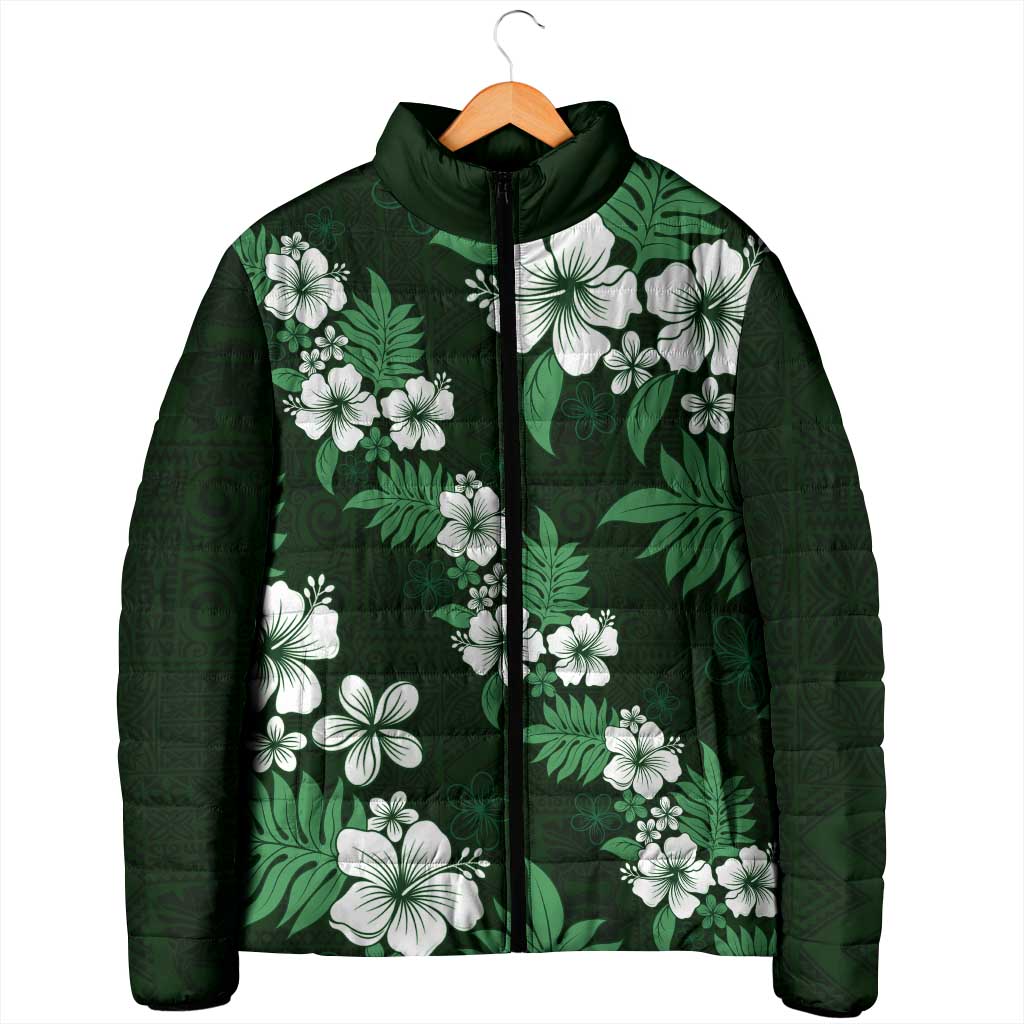 Hawaiian Hibiscus Tribal Floral Green Padded Jacket Polynesian Tapa Pattern LT01 - Polynesian Pride