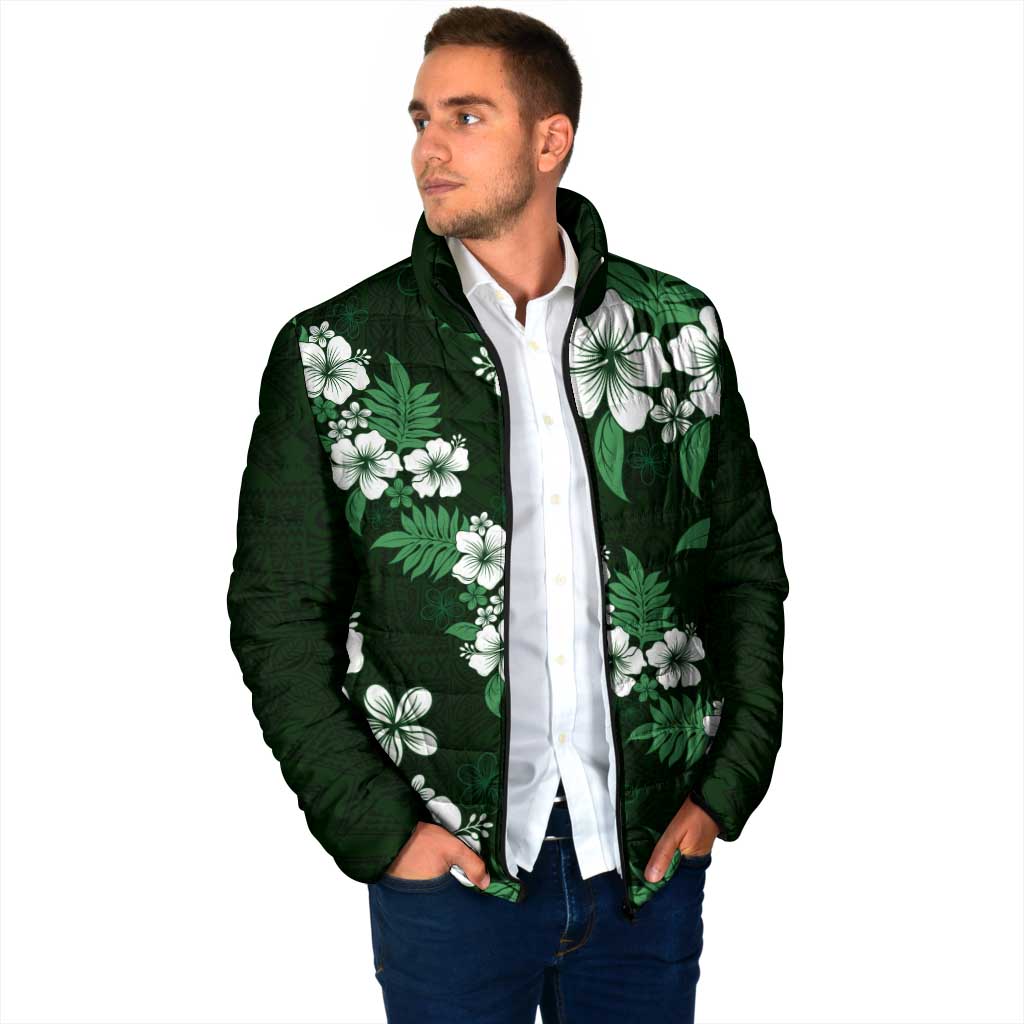 Hawaiian Hibiscus Tribal Floral Green Padded Jacket Polynesian Tapa Pattern LT01 - Polynesian Pride