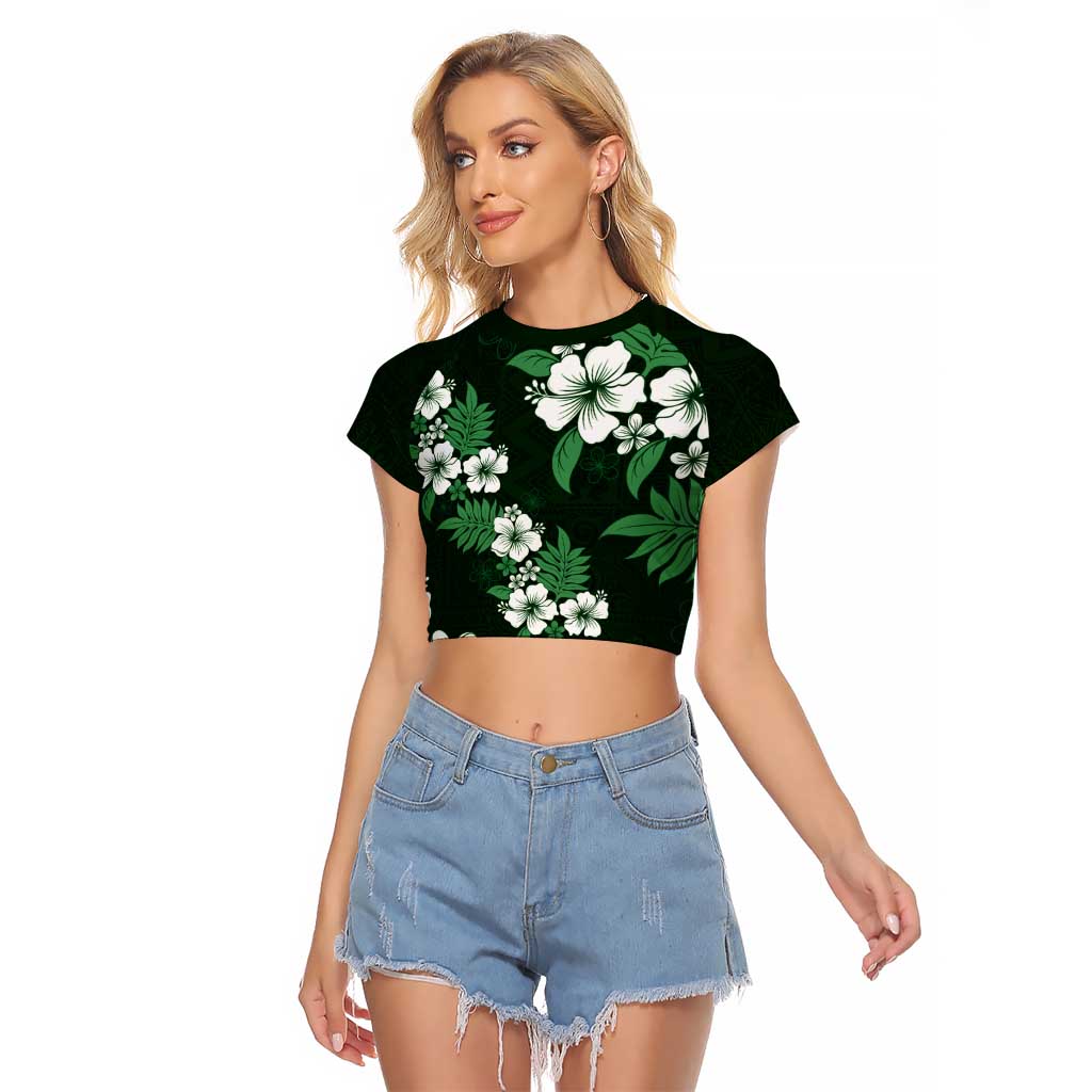 Hawaiian Hibiscus Tribal Floral Green Raglan Cropped T Shirt Polynesian Tapa Pattern LT01 Female Green - Polynesian Pride