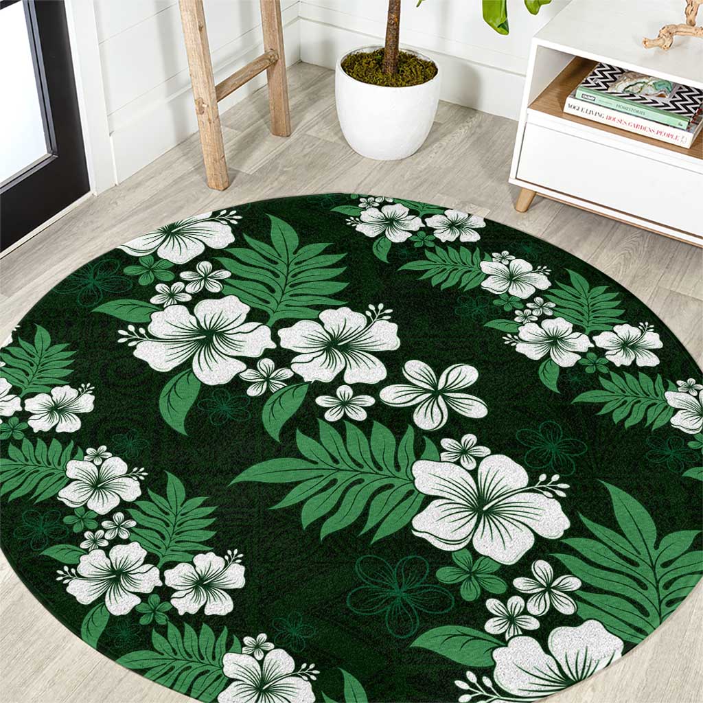 Hawaiian Hibiscus Tribal Floral Green Round Carpet Polynesian Tapa Pattern LT01 Green - Polynesian Pride