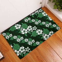 Hawaiian Hibiscus Tribal Floral Green Rubber Doormat Polynesian Tapa Pattern - Polynesian Pride