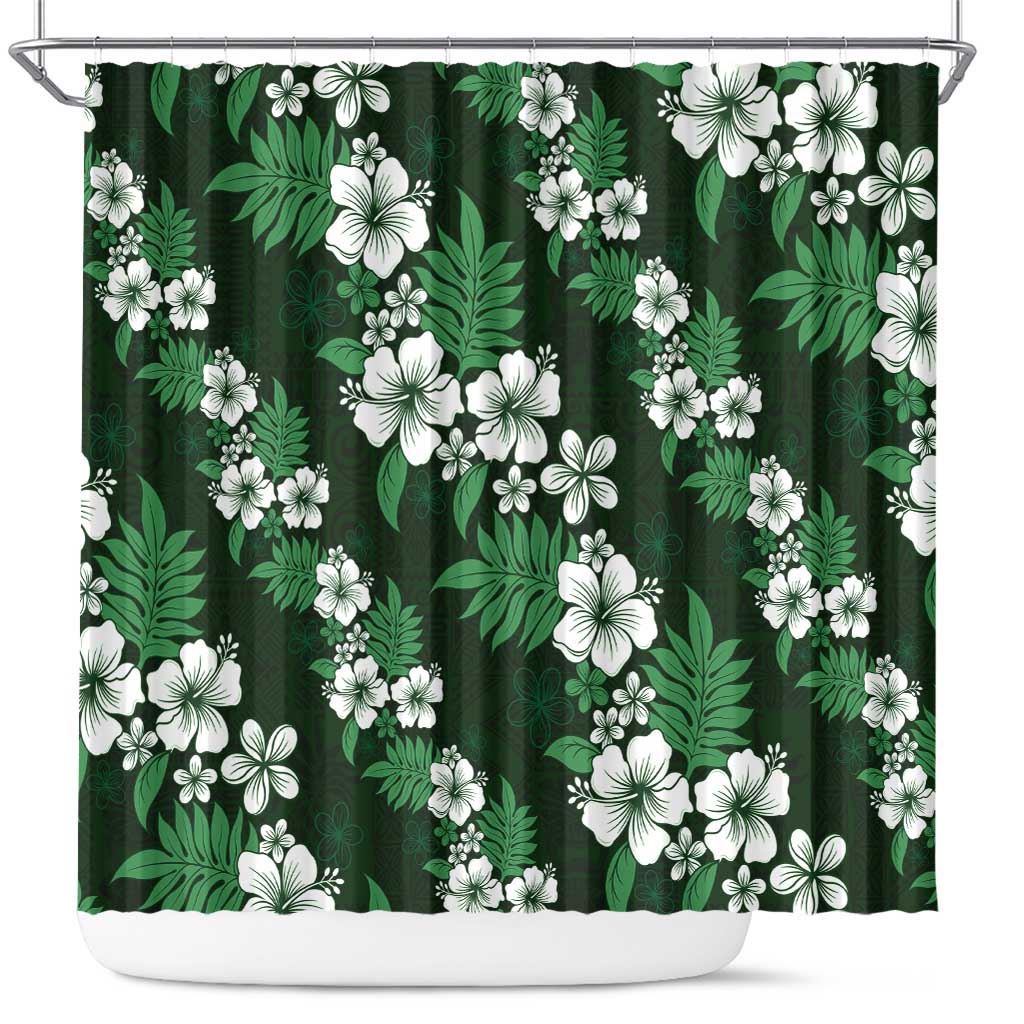 Hawaiian Hibiscus Tribal Floral Green Shower Curtain Polynesian Tapa Pattern - Polynesian Pride