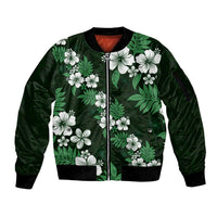 Hawaiian Hibiscus Tribal Floral Green Sleeve Zip Bomber Jacket Polynesian Tapa Pattern LT01 Unisex Green - Polynesian Pride