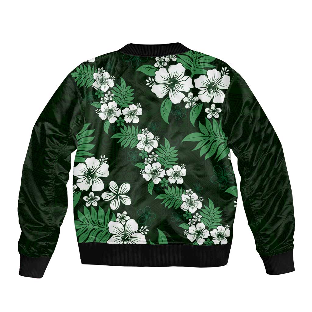 Hawaiian Hibiscus Tribal Floral Green Sleeve Zip Bomber Jacket Polynesian Tapa Pattern LT01 - Polynesian Pride