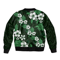Hawaiian Hibiscus Tribal Floral Green Sleeve Zip Bomber Jacket Polynesian Tapa Pattern LT01 - Polynesian Pride