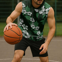Hawaiian Hibiscus Tribal Floral Green Sleeveless Hoodie Polynesian Tapa Pattern LT01 - Polynesian Pride