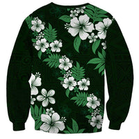 Hawaiian Hibiscus Tribal Floral Green Sweatshirt Polynesian Tapa Pattern - Polynesian Pride