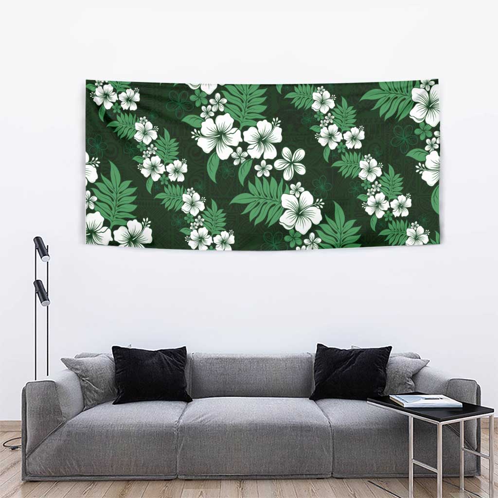 Hawaiian Hibiscus Tribal Floral Green Tapestry Polynesian Tapa Pattern - Polynesian Pride