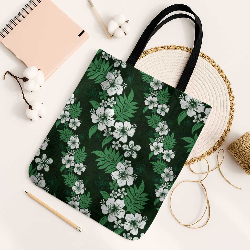 Hawaiian Hibiscus Tribal Floral Green Tote Bag Polynesian Tapa Pattern LT01 Black Strap One Size Green - Polynesian Pride