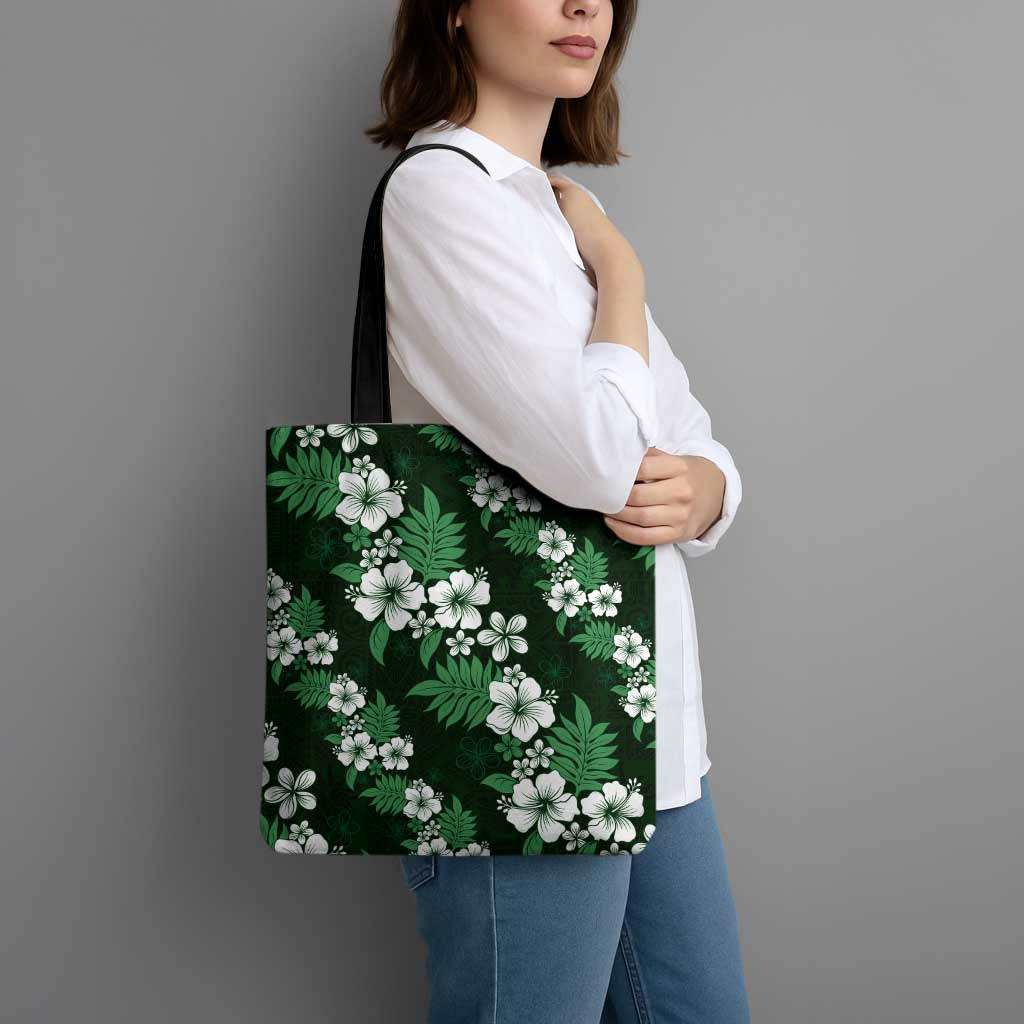 Hawaiian Hibiscus Tribal Floral Green Tote Bag Polynesian Tapa Pattern - Polynesian Pride