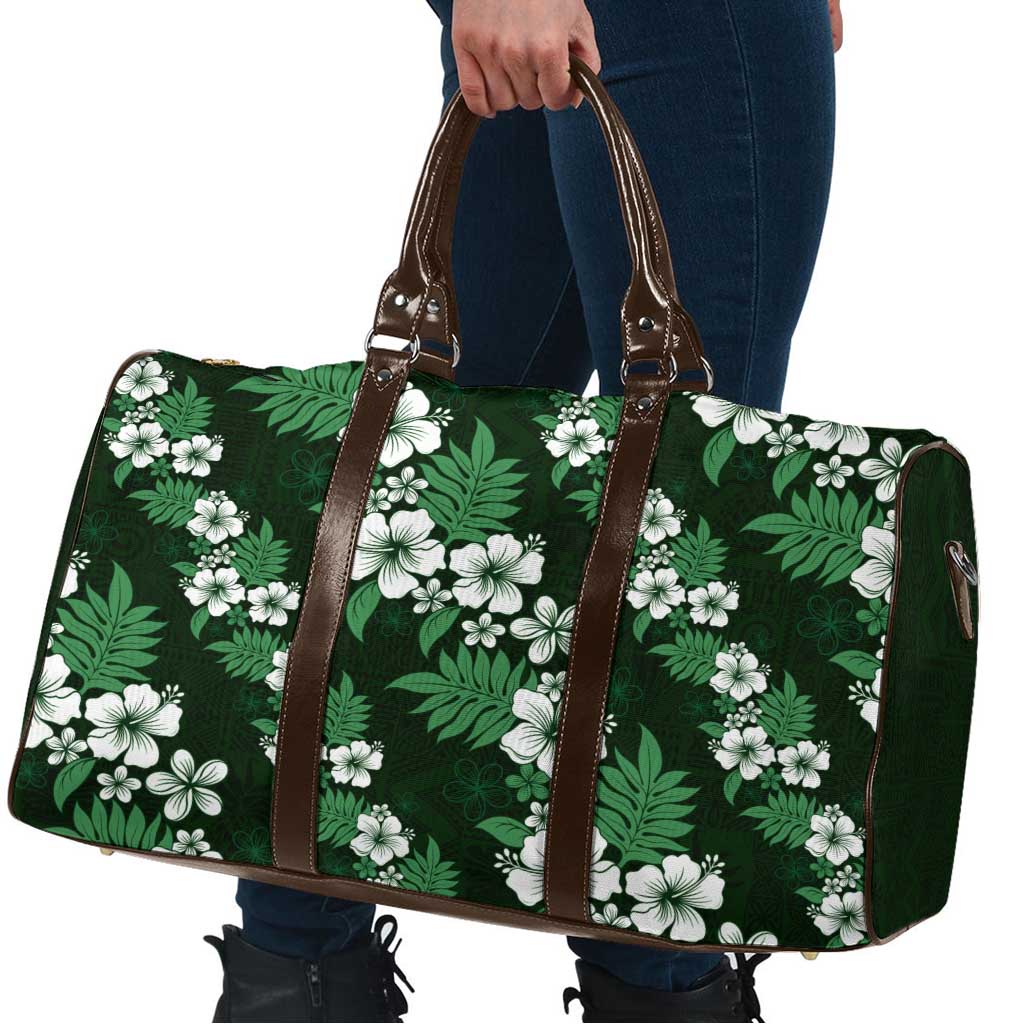 Hawaiian Hibiscus Tribal Floral Green Travel Bag Polynesian Tapa Pattern - Polynesian Pride