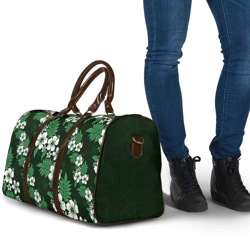 Hawaiian Hibiscus Tribal Floral Green Travel Bag Polynesian Tapa Pattern - Polynesian Pride
