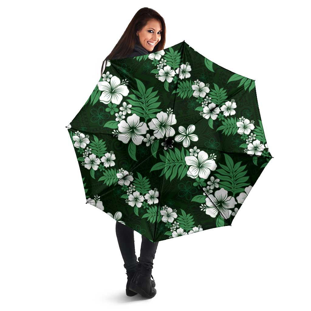 Hawaiian Hibiscus Tribal Floral Green Umbrella Polynesian Tapa Pattern - Polynesian Pride