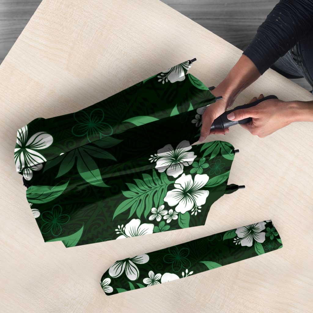 Hawaiian Hibiscus Tribal Floral Green Umbrella Polynesian Tapa Pattern - Polynesian Pride
