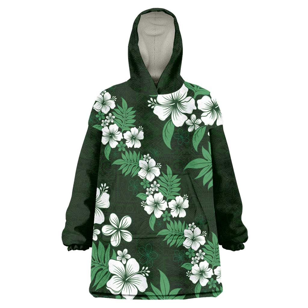 Hawaiian Hibiscus Tribal Floral Green Wearable Blanket Hoodie Polynesian Tapa Pattern LT01 One Size Green - Polynesian Pride