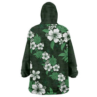 Hawaiian Hibiscus Tribal Floral Green Wearable Blanket Hoodie Polynesian Tapa Pattern LT01 - Polynesian Pride
