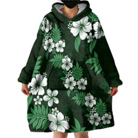 Hawaiian Hibiscus Tribal Floral Green Wearable Blanket Hoodie Polynesian Tapa Pattern LT01 - Polynesian Pride