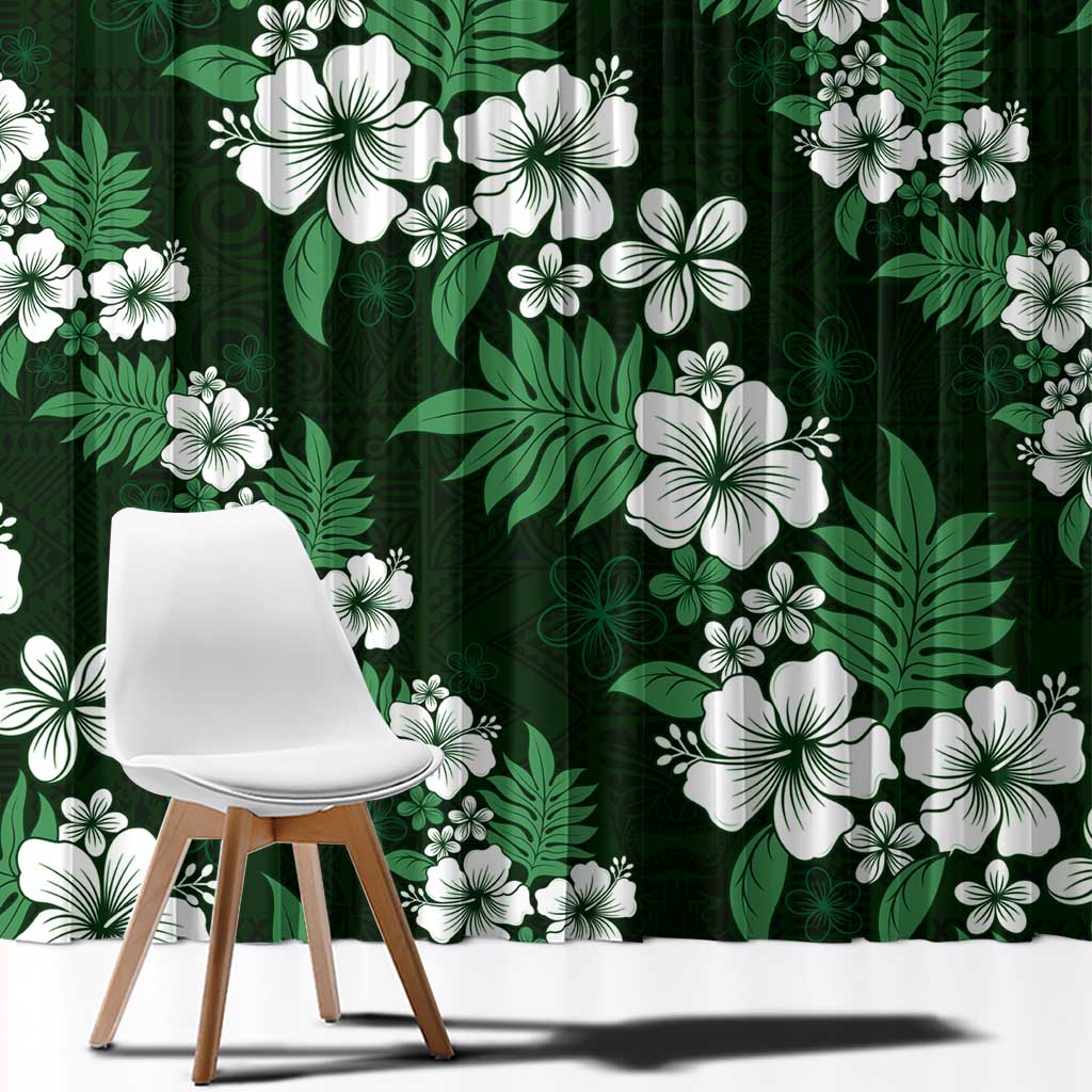 Hawaiian Hibiscus Tribal Floral Green Window Curtain Polynesian Tapa Pattern - Polynesian Pride