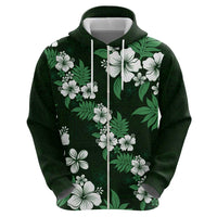 Hawaiian Hibiscus Tribal Floral Green Zip Hoodie Polynesian Tapa Pattern - Polynesian Pride