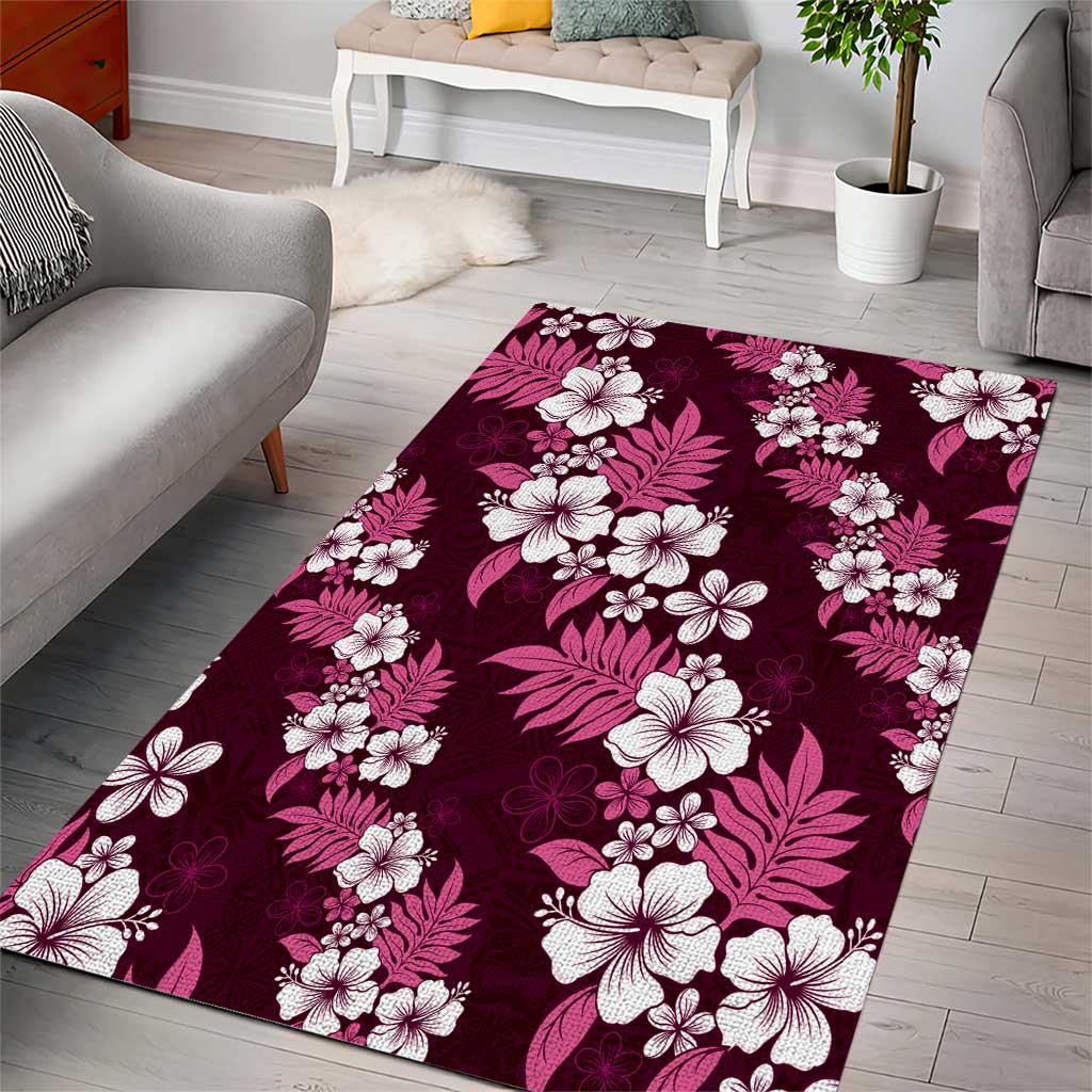 Hawaiian Hibiscus Tribal Floral Pink Area Rug Polynesian Tapa Pattern - Polynesian Pride