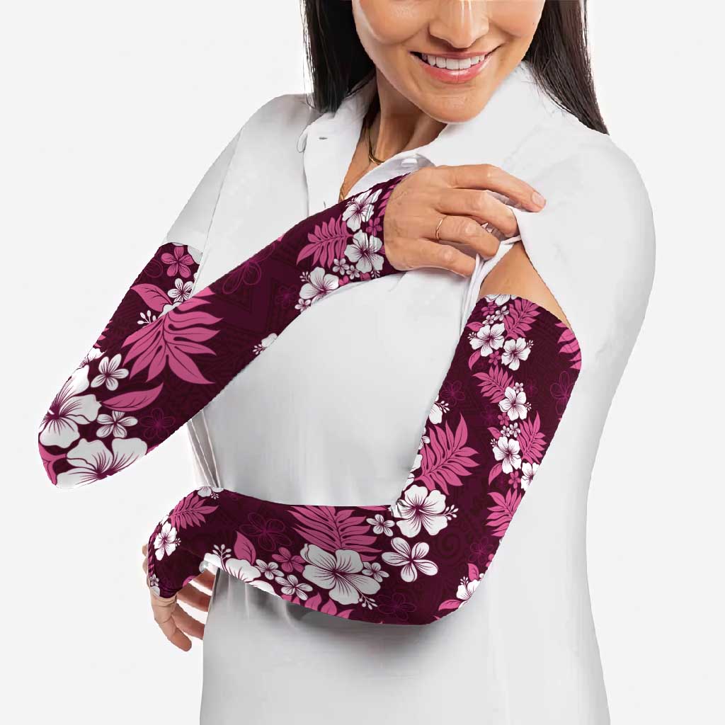Hawaiian Hibiscus Tribal Floral Pink Arm Sleeves Polynesian Tapa Pattern LT01 - Polynesian Pride
