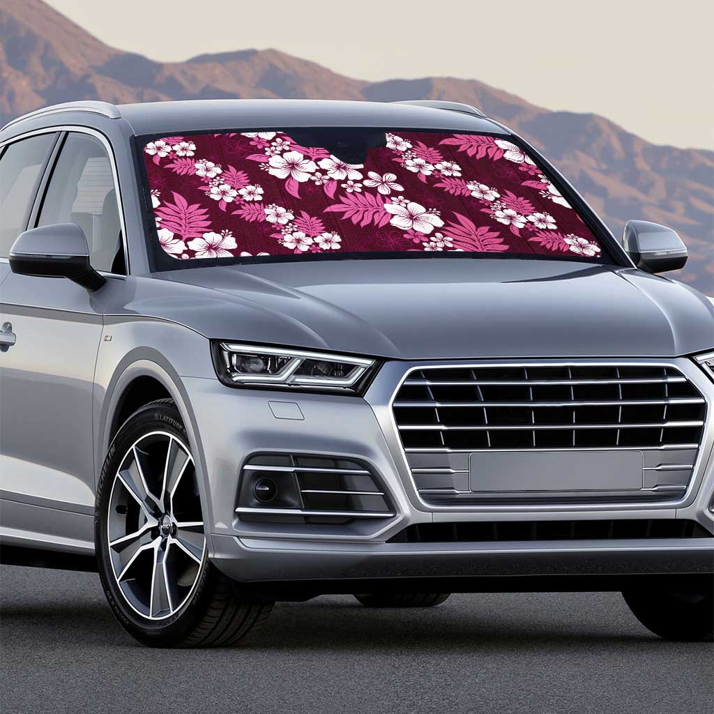 Hawaiian Hibiscus Tribal Floral Pink Auto Sun Shade Polynesian Tapa Pattern - Polynesian Pride