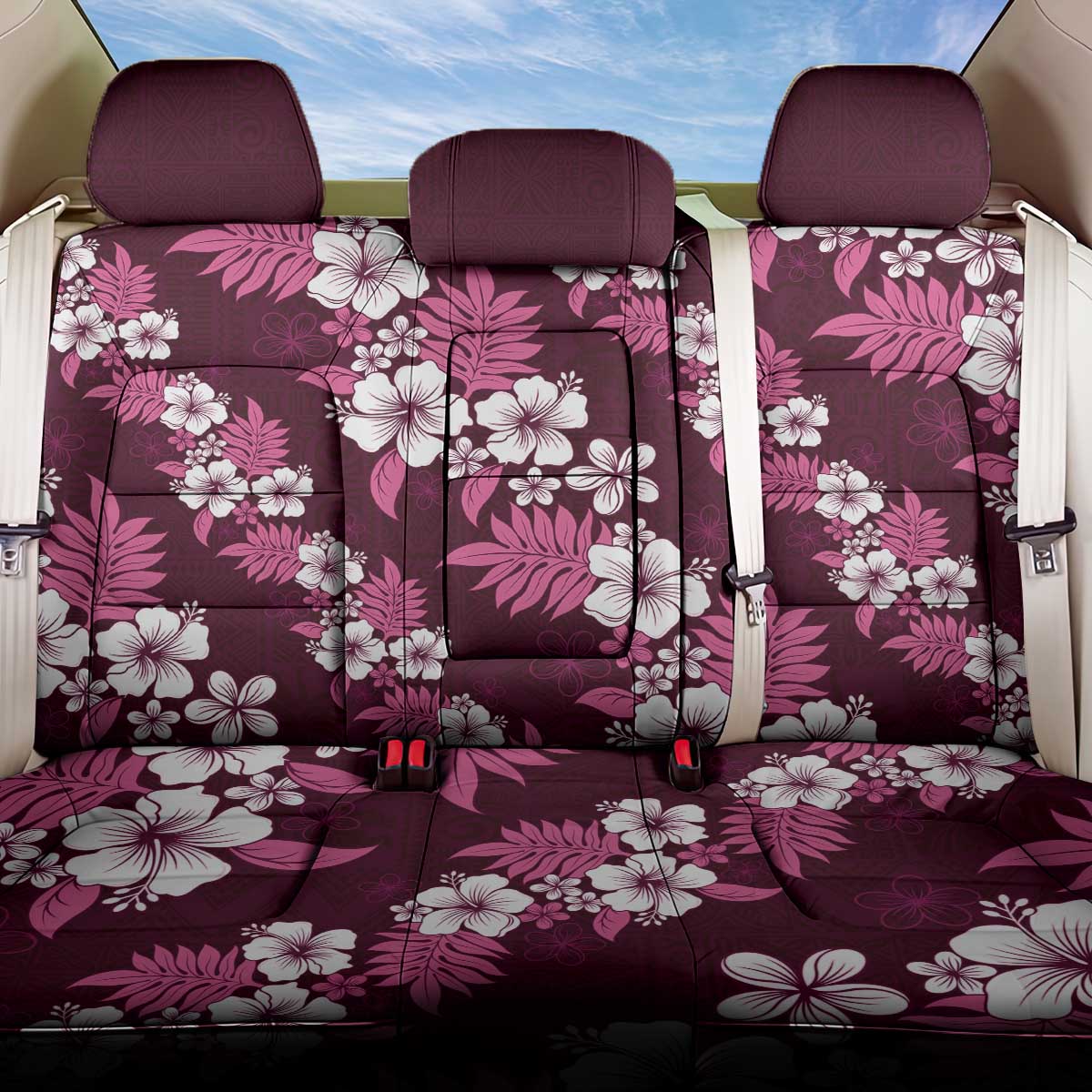 Hawaiian Hibiscus Tribal Floral Pink Back Car Seat Cover Polynesian Tapa Pattern - Polynesian Pride