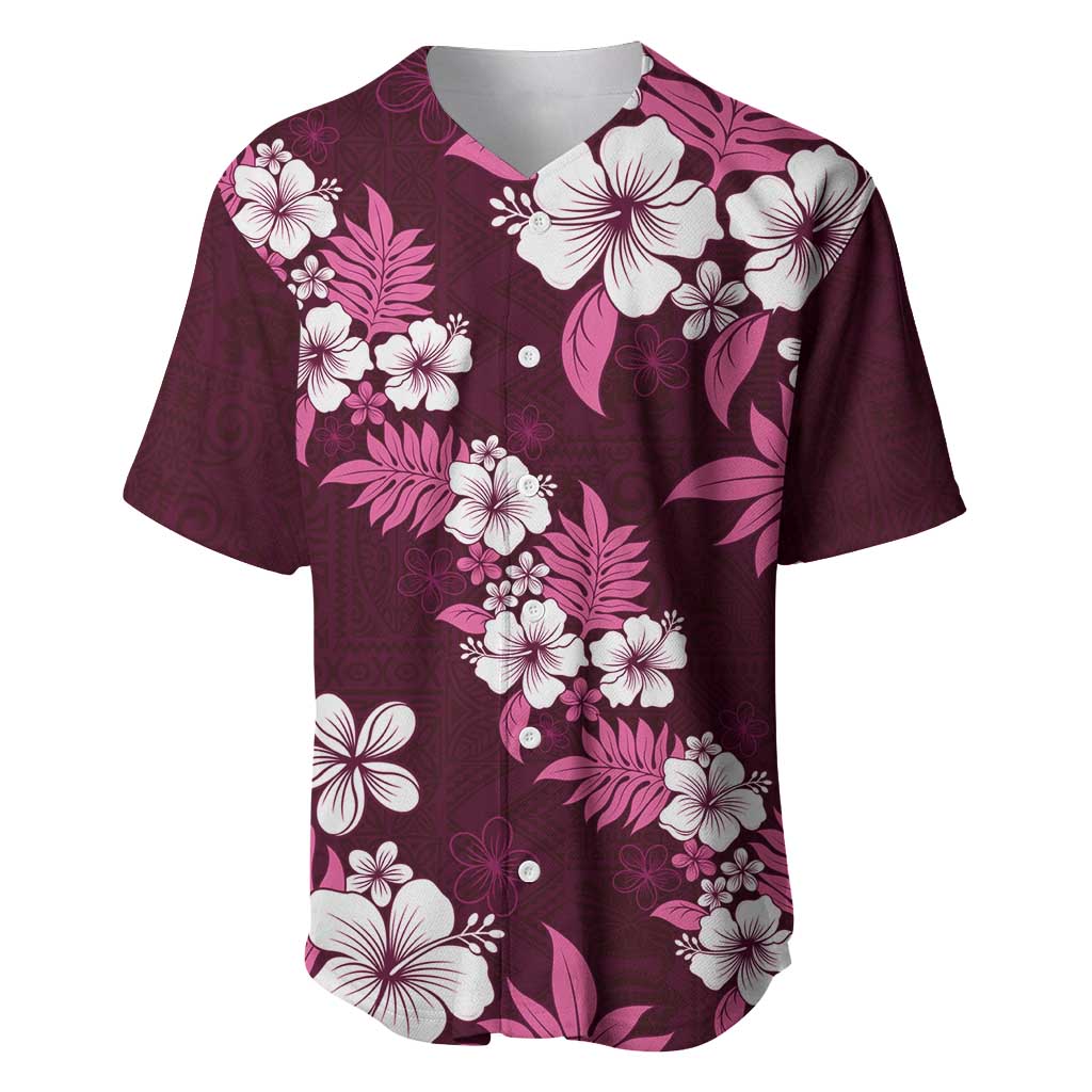 Hawaiian Hibiscus Tribal Floral Pink Baseball Jersey Polynesian Tapa Pattern - Polynesian Pride