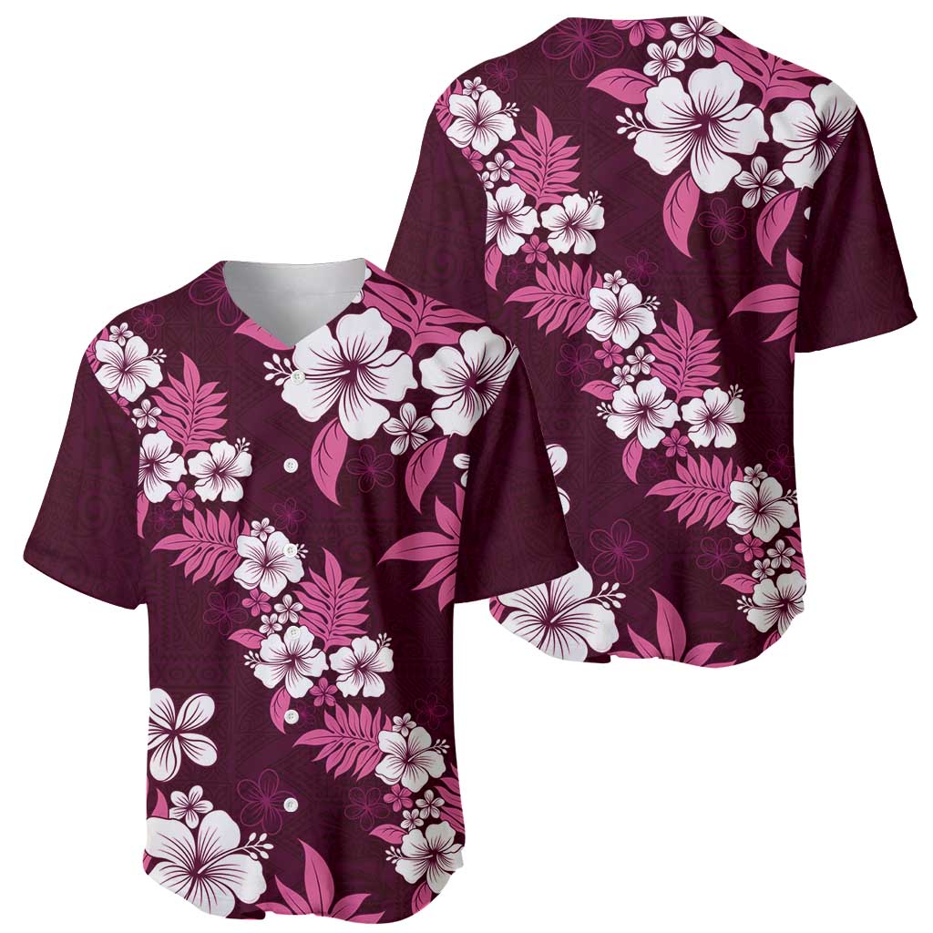 Hawaiian Hibiscus Tribal Floral Pink Baseball Jersey Polynesian Tapa Pattern - Polynesian Pride