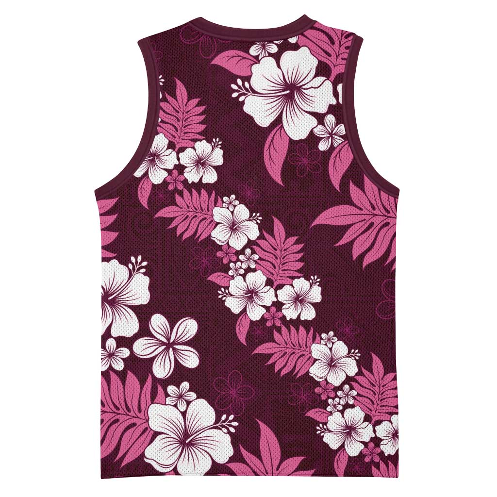 Hawaiian Hibiscus Tribal Floral Pink Basketball Jersey Polynesian Tapa Pattern LT01 - Polynesian Pride