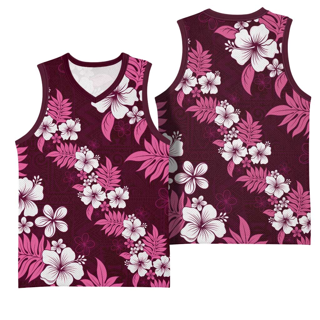 Hawaiian Hibiscus Tribal Floral Pink Basketball Jersey Polynesian Tapa Pattern LT01 - Polynesian Pride