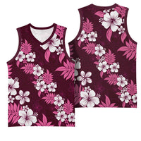 Hawaiian Hibiscus Tribal Floral Pink Basketball Jersey Polynesian Tapa Pattern LT01 - Polynesian Pride