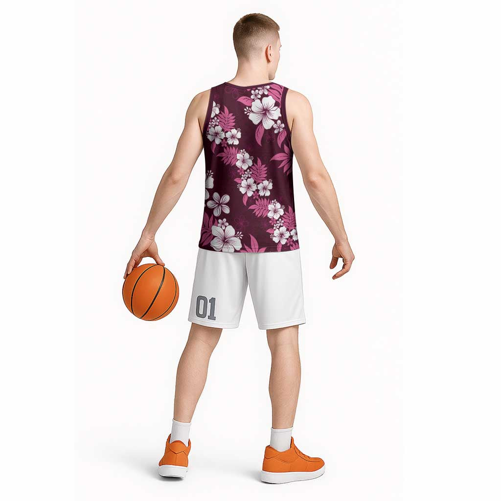 Hawaiian Hibiscus Tribal Floral Pink Basketball Jersey Polynesian Tapa Pattern LT01 - Polynesian Pride