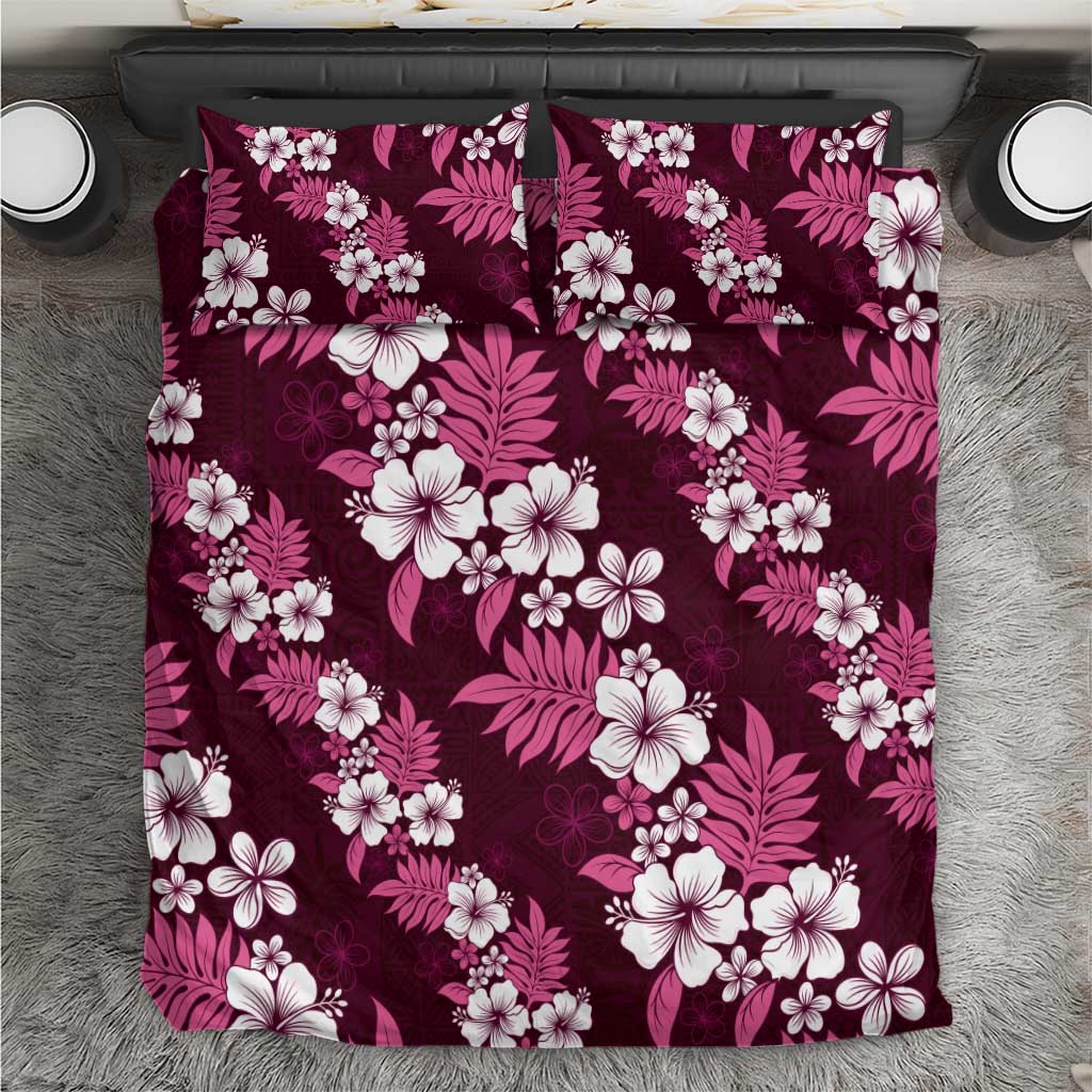 Hawaiian Hibiscus Tribal Floral Pink Bedding Set Polynesian Tapa Pattern - Polynesian Pride
