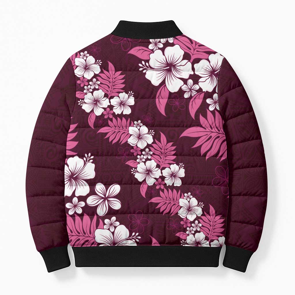 Hawaiian Hibiscus Tribal Floral Pink Bomber Puffer Jacket Polynesian Tapa Pattern LT01 - Polynesian Pride