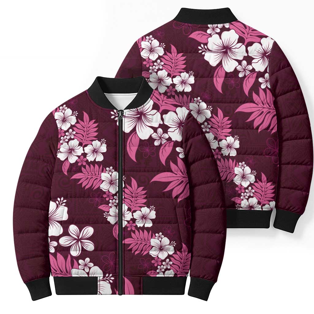 Hawaiian Hibiscus Tribal Floral Pink Bomber Puffer Jacket Polynesian Tapa Pattern LT01 - Polynesian Pride