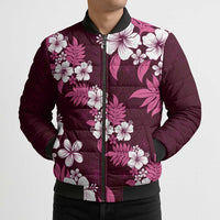 Hawaiian Hibiscus Tribal Floral Pink Bomber Puffer Jacket Polynesian Tapa Pattern LT01 - Polynesian Pride
