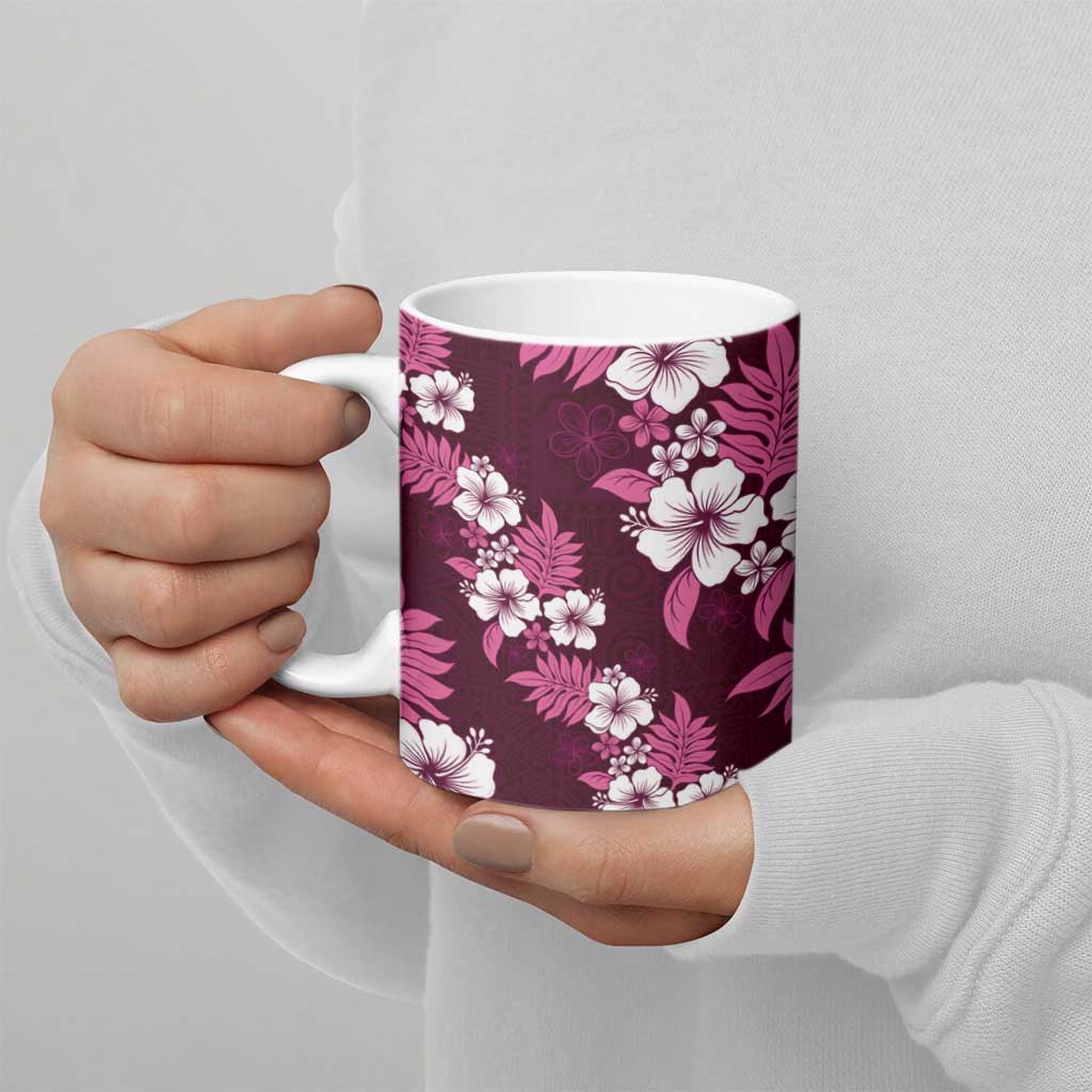 Hawaiian Hibiscus Tribal Floral Pink Ceramic Mug Polynesian Tapa Pattern - Polynesian Pride
