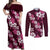 Hawaiian Hibiscus Tribal Floral Pink Couples Matching Off Shoulder Maxi Dress and Long Sleeve Button Shirt Polynesian Tapa Pattern - Polynesian Pride
