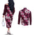 Hawaiian Hibiscus Tribal Floral Pink Couples Matching Off The Shoulder Long Sleeve Dress and Long Sleeve Button Shirt Polynesian Tapa Pattern - Polynesian Pride