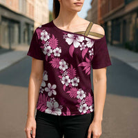 Hawaiian Hibiscus Tribal Floral Pink Cross Shoulder Shirt Polynesian Tapa Pattern LT01 - Polynesian Pride