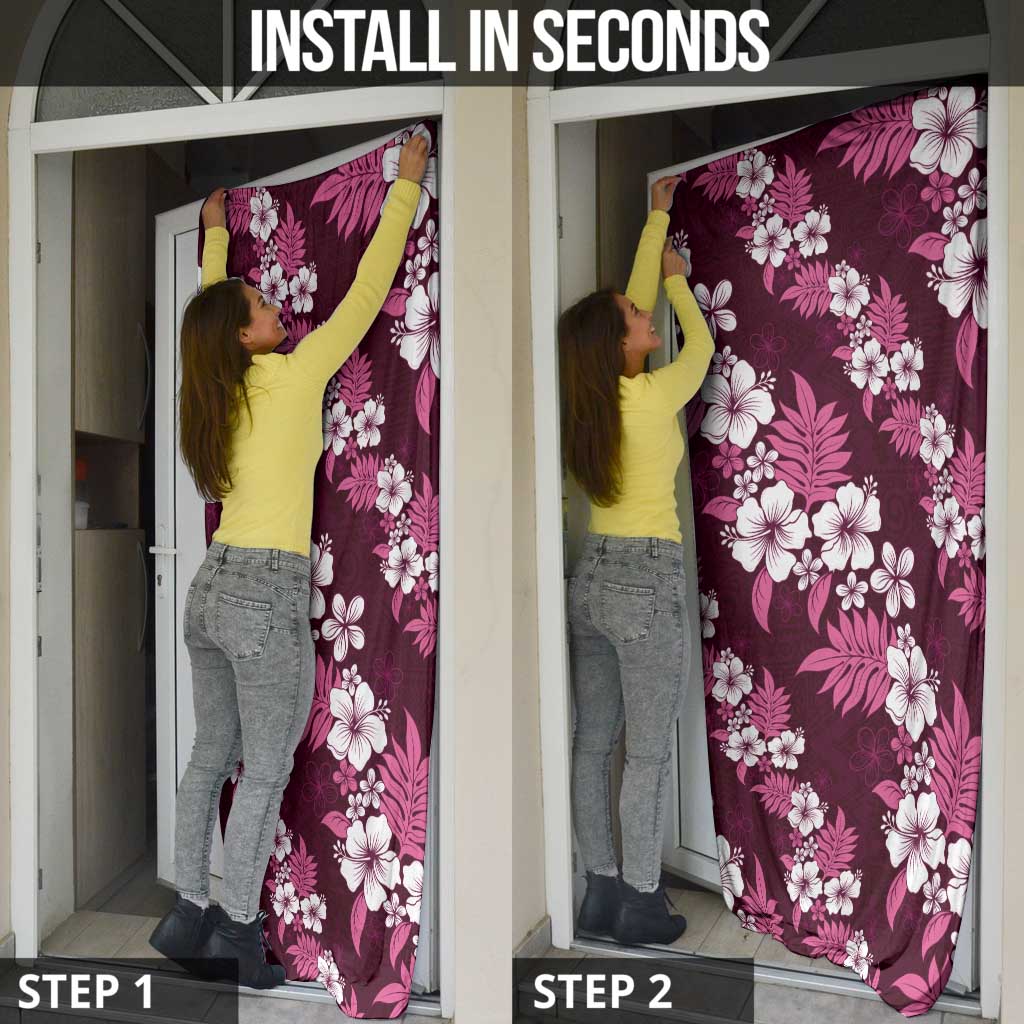 Hawaiian Hibiscus Tribal Floral Pink Door Cover Polynesian Tapa Pattern - Polynesian Pride