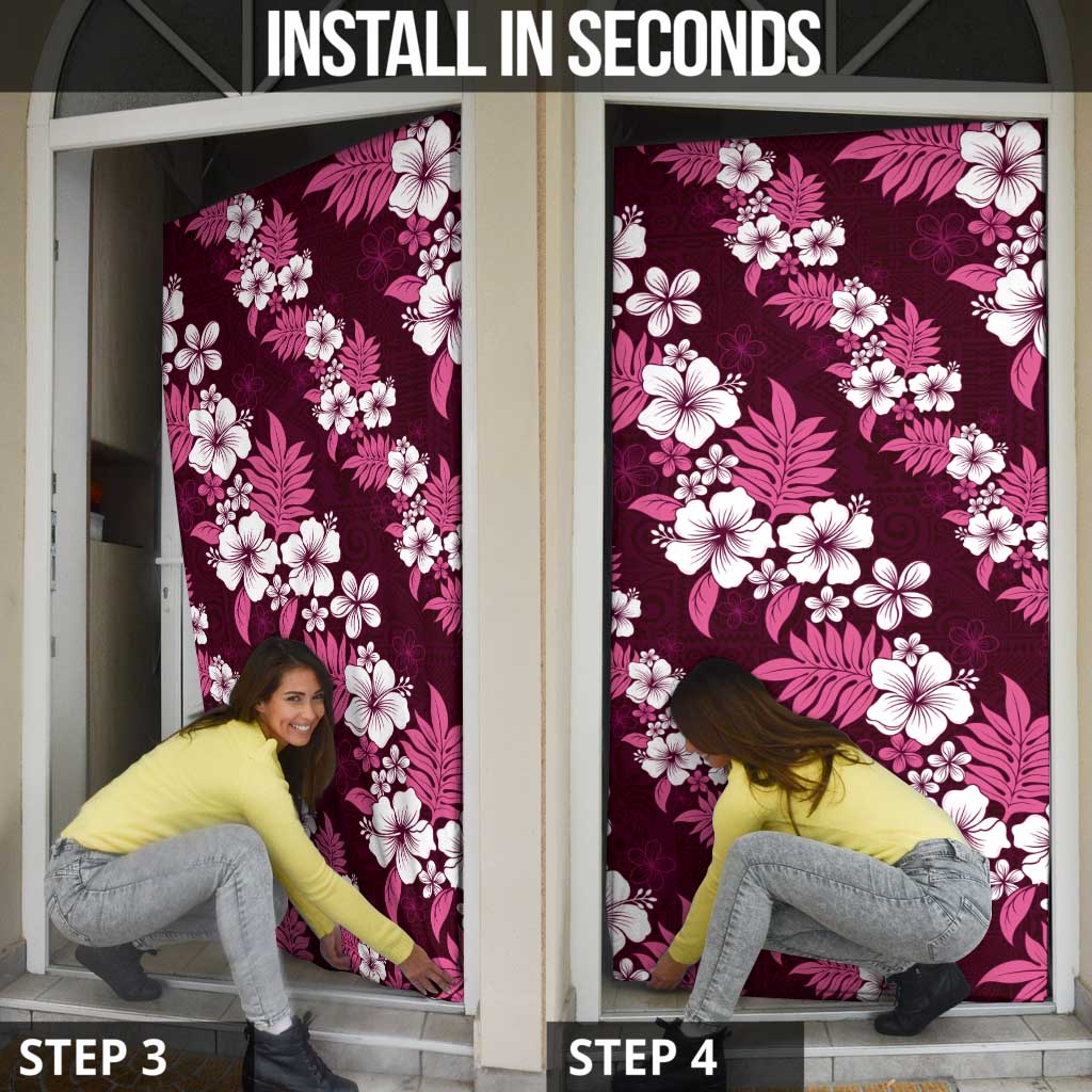 Hawaiian Hibiscus Tribal Floral Pink Door Cover Polynesian Tapa Pattern - Polynesian Pride