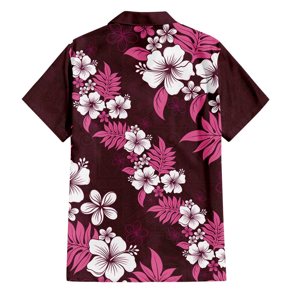 Hawaiian Hibiscus Tribal Floral Pink Family Matching Long Sleeve Bodycon Dress and Hawaiian Shirt Polynesian Tapa Pattern - Polynesian Pride