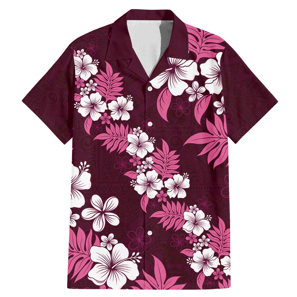 Hawaiian Hibiscus Tribal Floral Pink Family Matching Mermaid Dress and Hawaiian Shirt Polynesian Tapa Pattern - Polynesian Pride