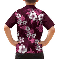 Hawaiian Hibiscus Tribal Floral Pink Family Matching Off The Shoulder Long Sleeve Dress and Hawaiian Shirt Polynesian Tapa Pattern - Polynesian Pride
