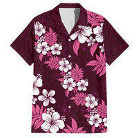 Hawaiian Hibiscus Tribal Floral Pink Family Matching Off The Shoulder Long Sleeve Dress and Hawaiian Shirt Polynesian Tapa Pattern - Polynesian Pride