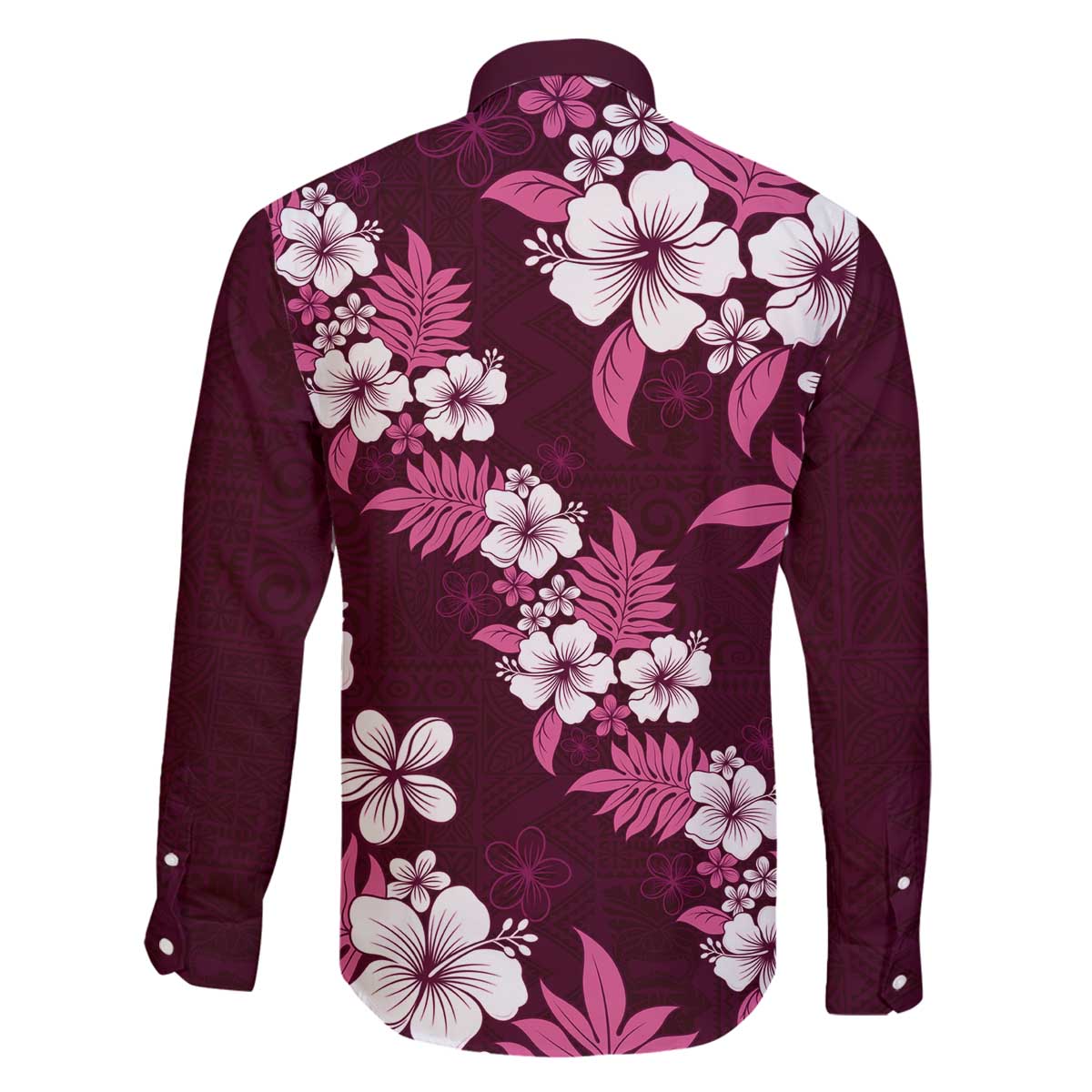 Hawaiian Hibiscus Tribal Floral Pink Family Matching Off The Shoulder Long Sleeve Dress and Hawaiian Shirt Polynesian Tapa Pattern - Polynesian Pride